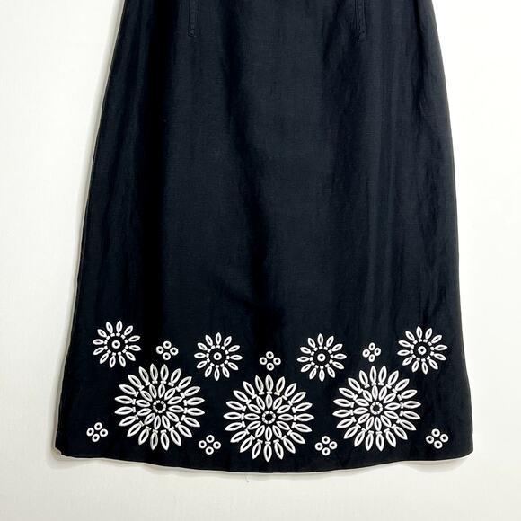 Sigrid Olsen Sleeveless Embroidered Silk Linen A Line Dress Black White Womens 4 - Picture 4 of 12